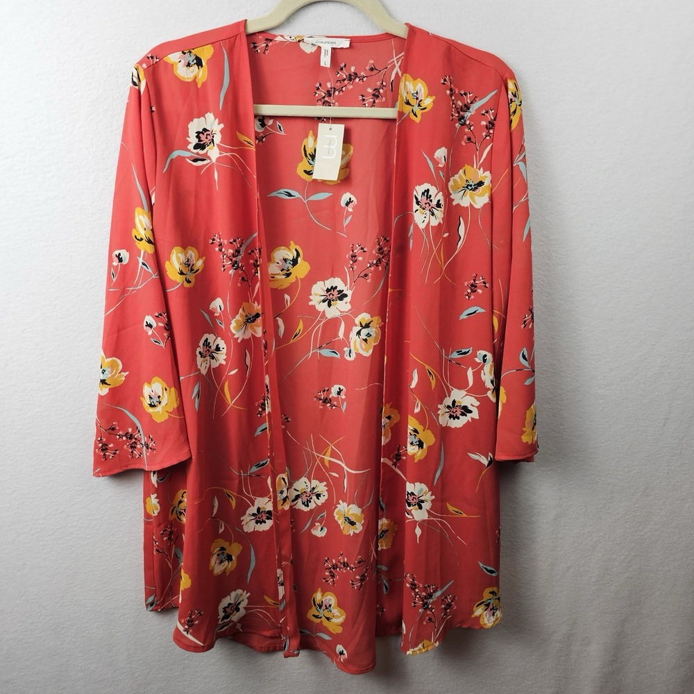 Maurice's Top Woman's Size Large Red Orange Floral Cardigan Kimono NWT